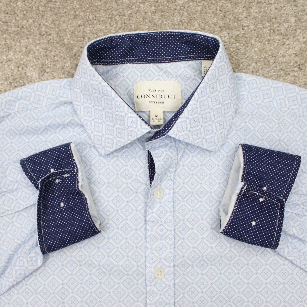 Construct Flip Cuff Shirt Mens 15-15 1/2, 33-34 Blue Slim Fit Stretch Cotton L/S
